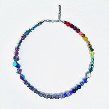 Load image into Gallery viewer, Colorful beaded necklace with letter beads on a white background